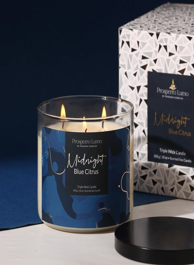 PROSPERRO LUMO by Parkash Candles Premium Scented Soy Wax Candle 500 gm 35-40 Hrs Luxury Aroma Therapy Triple Wick Votive Jar Candle | Scented Candles for Home Decor Gift Set (Midnight Blue Citrus) - Image 1